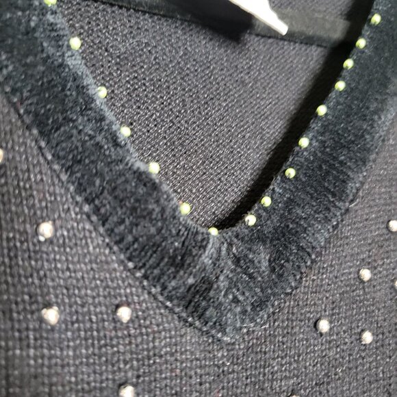 Vintage The Quacker Factory Holiday Christmas Tree Sweater Large Black Beaded Kn - Picture 5 of 6